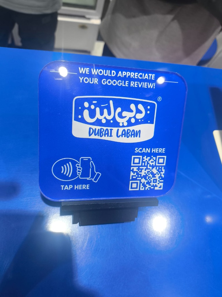 Custom VOLTIX NFC Review Card for Dubai Laban Sweet Shop - Counter View