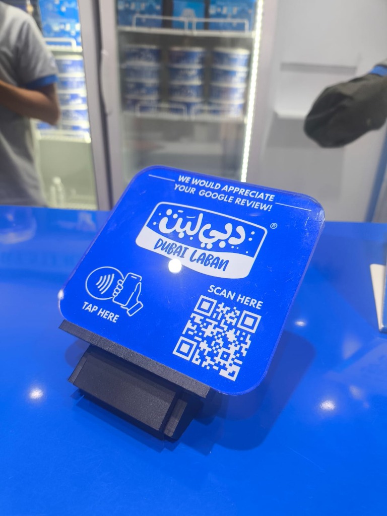 Custom VOLTIX NFC Review Card for Dubai Laban Sweet Shop - Front View